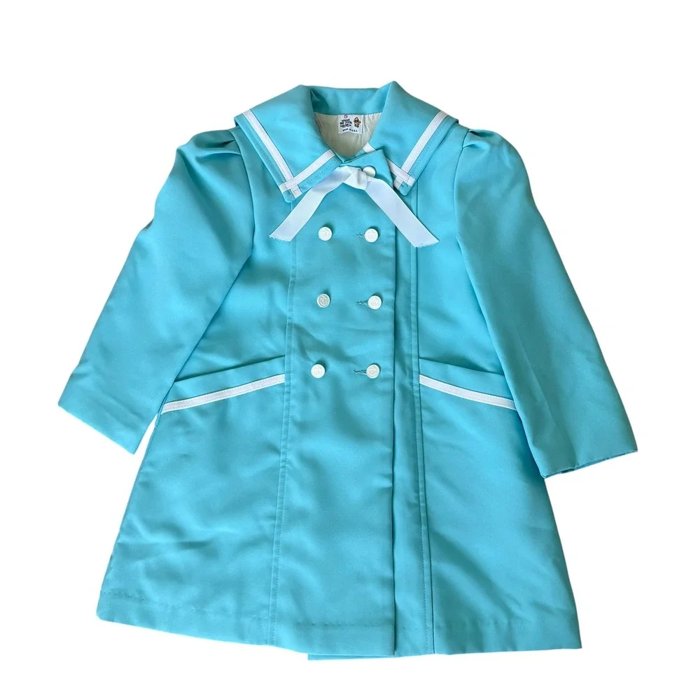 Vintage Rare Winnie the Pooh Disney Sailor Pea Coat Blue Nautical Jacket Sz 5 US